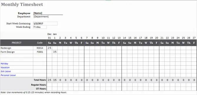 Monthly Timesheet Excel