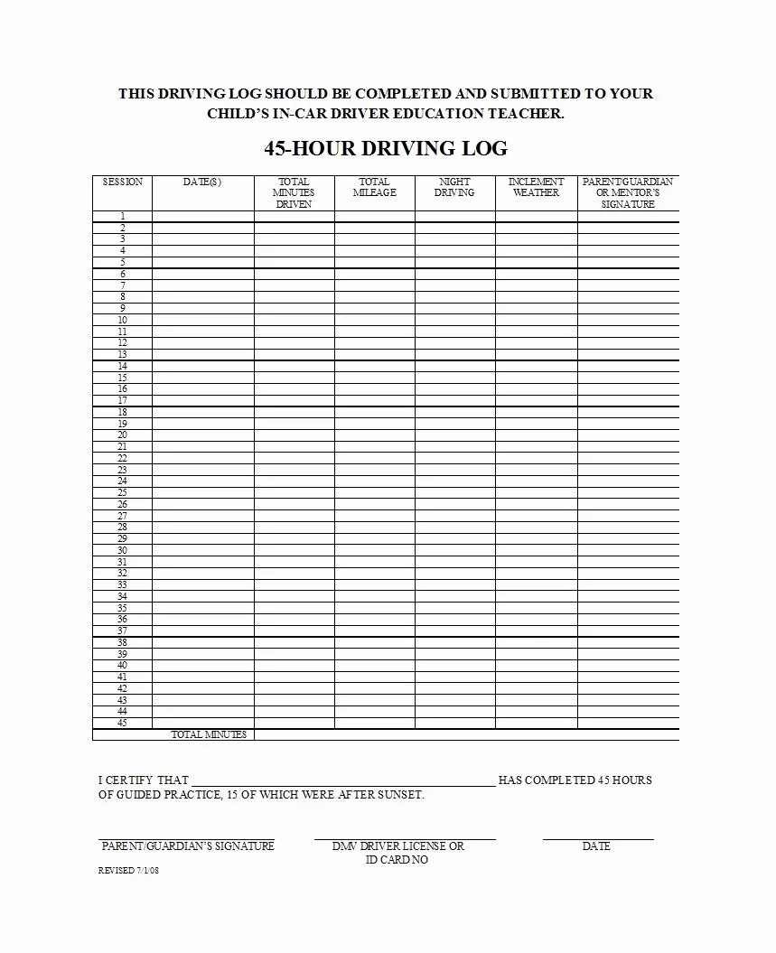 Dmv driver log sheet