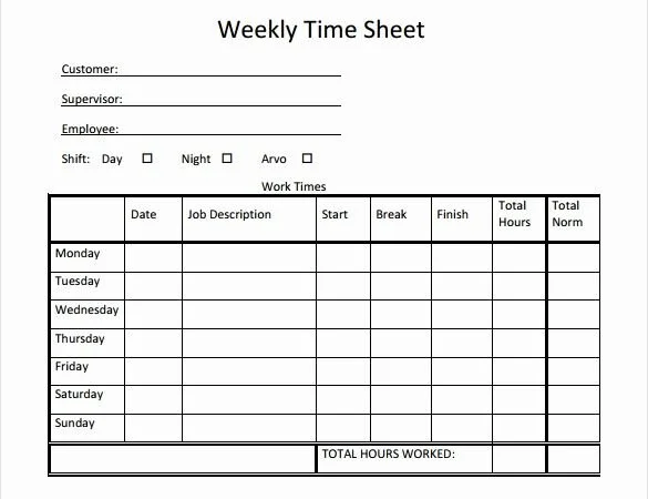 Printable Weekly Employee Timesheet